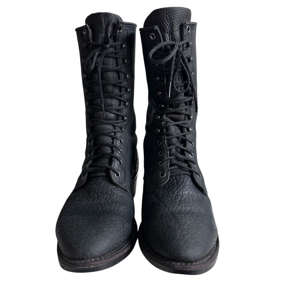 Dark Cowboy Ethel Cain-Style Black REAL Leather Unique Lace-Up Embroidered Boots - Picture 5 of 13
